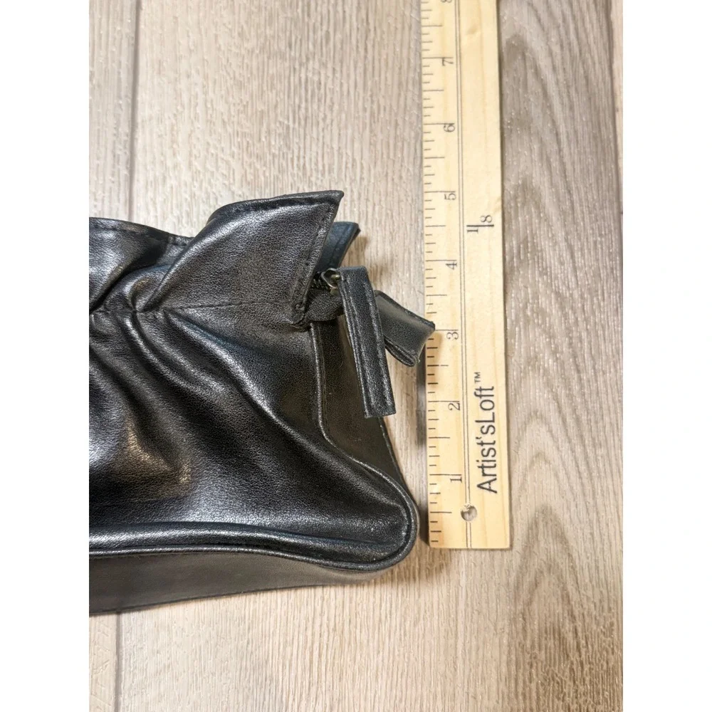 Vintage Black Ruffled Faux Leather Zippered Clutch‎ Evening Bag Handbag